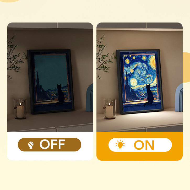 Cat Painting Night Light with Bluetooth Speaker Plug-in LED Art Frame for Bedroom Desk or Gift Cat Painting Night Light with Bluetooth Speaker Plug-in LED Art Frame for Bedroom Desk or Gift