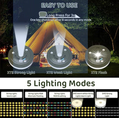 RGB Camping Lights Disk Light with Retractable LED Strip Magnetic & Portable