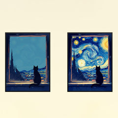 Cat Painting Night Light with Bluetooth Speaker Plug-in LED Art Frame for Bedroom Desk or Gift