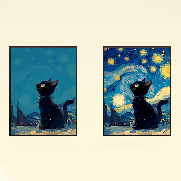 Cat Painting Night Light with Bluetooth Speaker Plug-in LED Art Frame for Bedroom Desk or Gift Cat Painting Night Light with Bluetooth Speaker Plug-in LED Art Frame for Bedroom Desk or Gift
