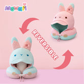 Mewaii® Rabbit Reversible Neck Pillow Double-Sided Kawaii Plush Travel Pillow Cute Bunny Pillow