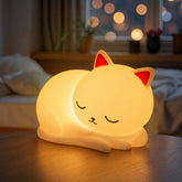 Veilleuse LED en silicone souple en forme de chat qui fait la sieste – Cadeau idéal pour les enfants et les filles