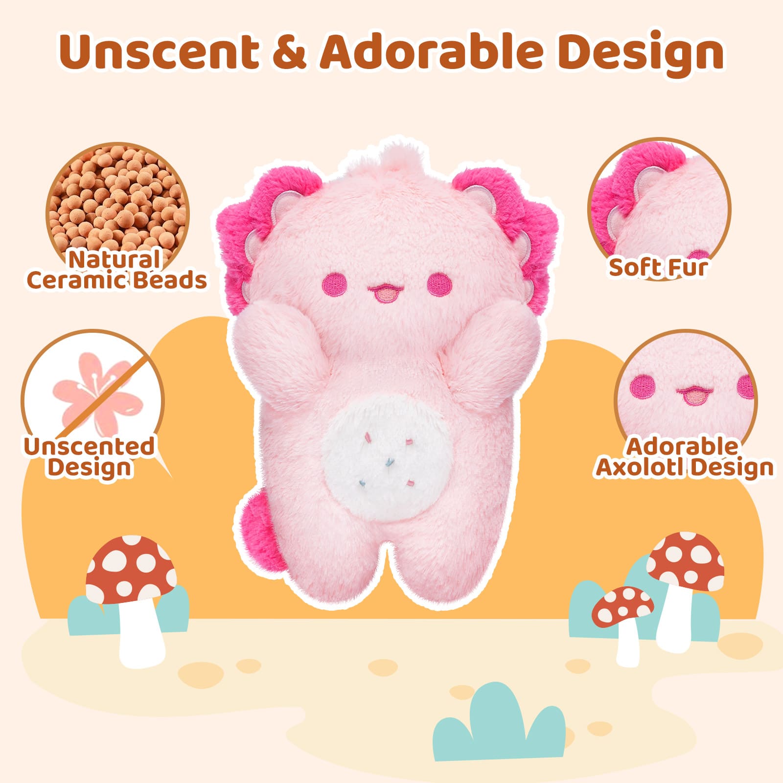 MeWaii® Heating Family Pink Axolotl Heatable Stuffed Plush Warm Stuffed Animals Unscented Microwavable Warmable Heating Pad Toy