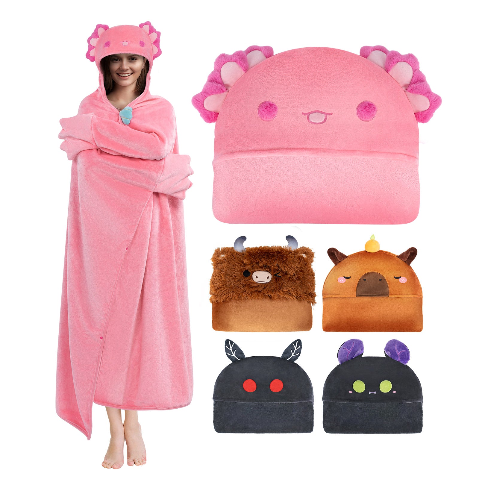 MeWaii Pink Axolotl Wearable Blanket Hoodie Ultra Soft Oversized Cozy Blanket for Cozy Cuddles & Relaxing Moments