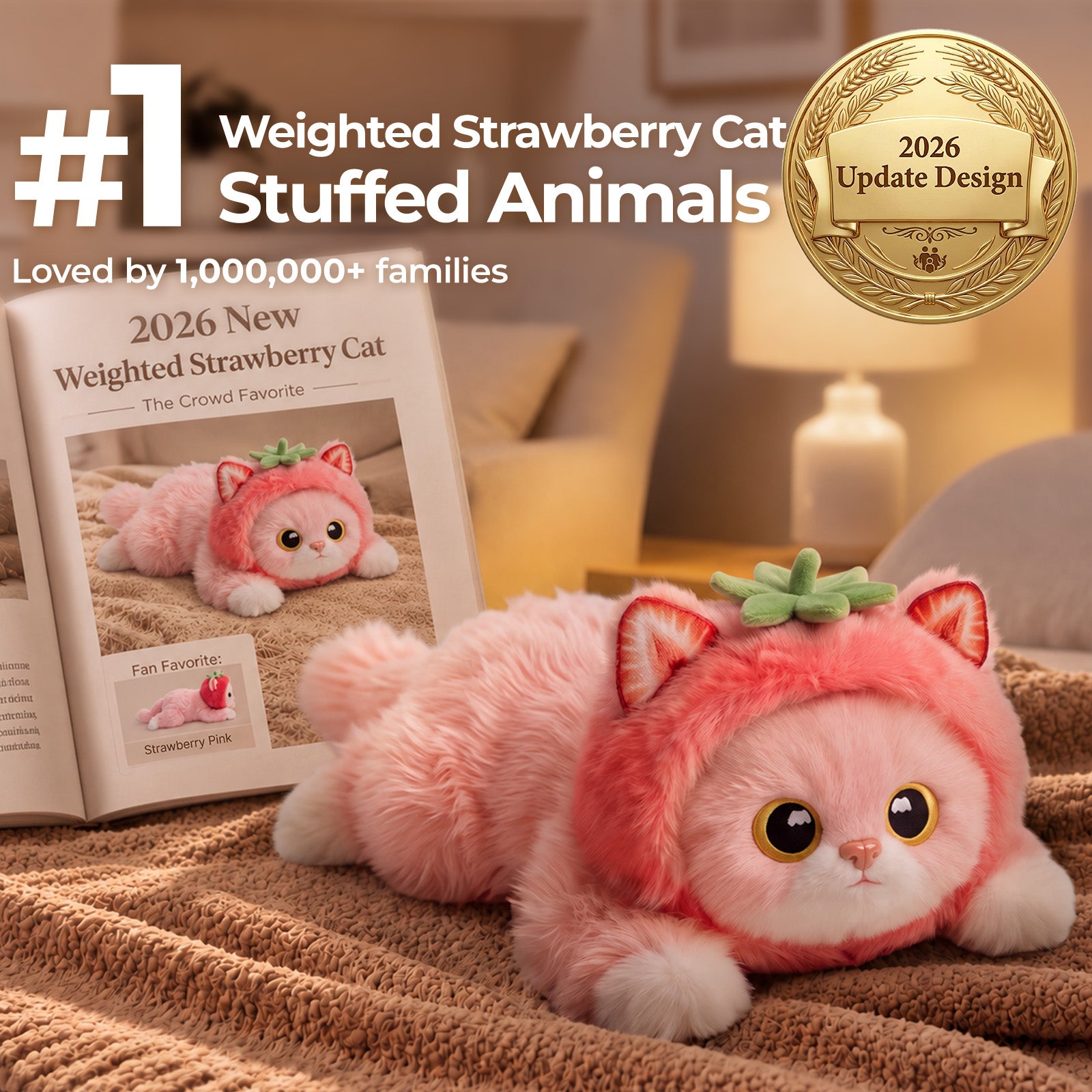 MeWaii® Strawberry Cat Weighted Stuffed Animal