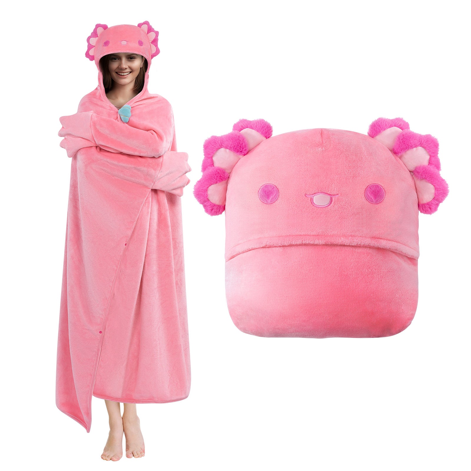 MeWaii Pink Axolotl Wearable Blanket Hoodie Ultra Soft Oversized Cozy Blanket for Cozy Cuddles & Relaxing Moments