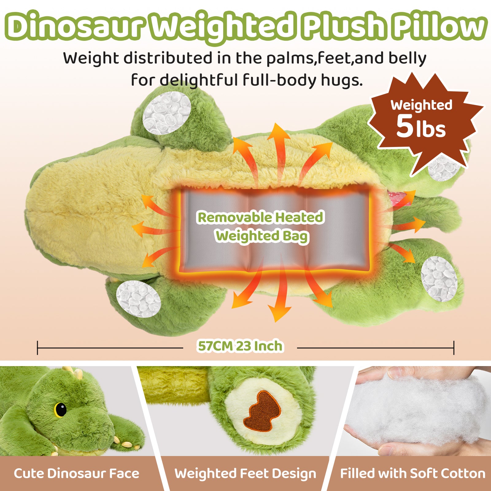 MeWaii® Dinosaur Weighted Stuffed Animal with Microwavable Heating Pad