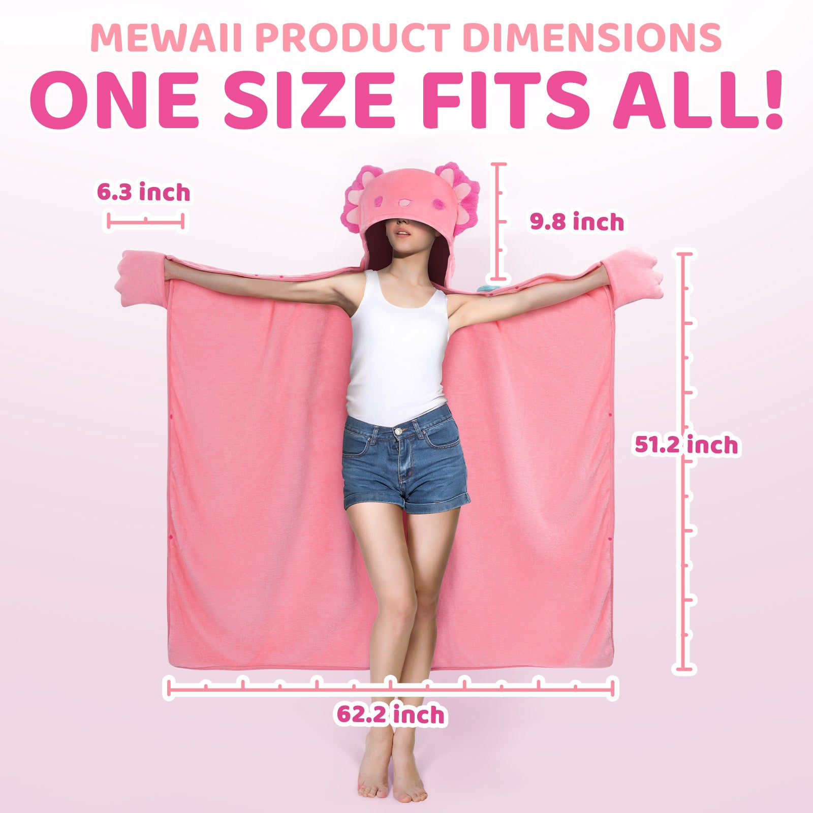 MeWaii Pink Axolotl Wearable Blanket Hoodie Ultra Soft Oversized Cozy Blanket for Cozy Cuddles & Relaxing Moments