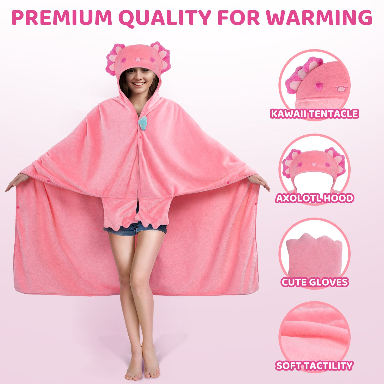 MeWaii Pink Axolotl Wearable Blanket Hoodie Ultra Soft Oversized Cozy Blanket for Cozy Cuddles & Relaxing Moments