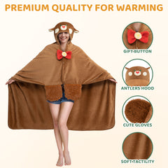 MeWaii Christmas Reindeer Wearable Blanket Hoodie Ultra Soft Oversized Cozy Blanket for Cozy Cuddles & Relaxing Moments