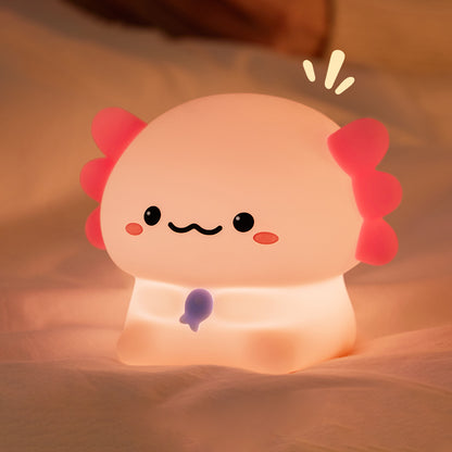 Veilleuse LED en silicone souple en forme de petit axolotl – Cadeau idéal pour les enfants et les filles