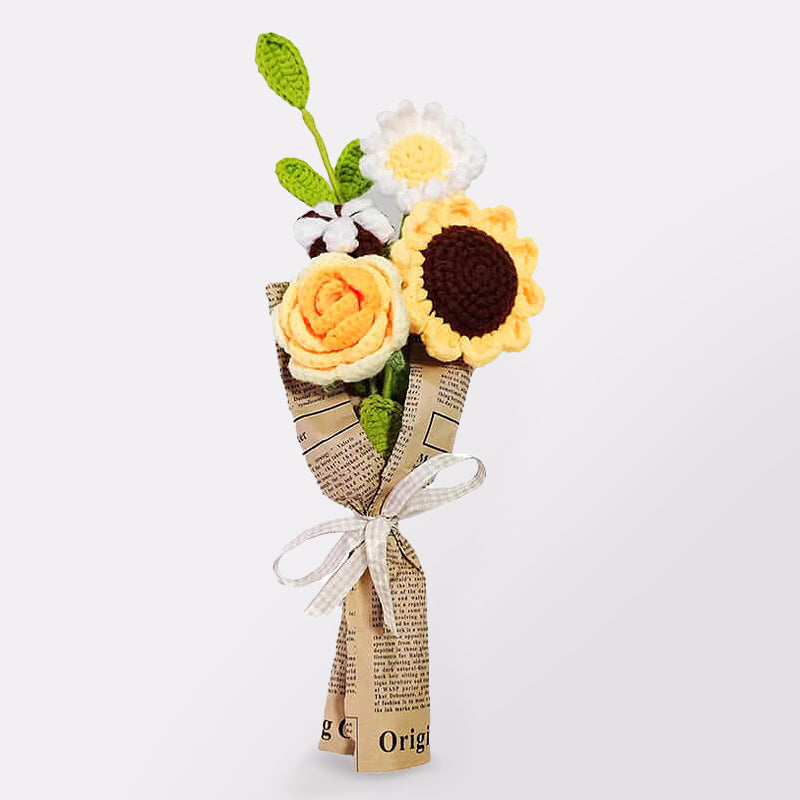 MeWaii® Handmade Crochet Sunflower and Rose Bouquet For Mother's Day Gift