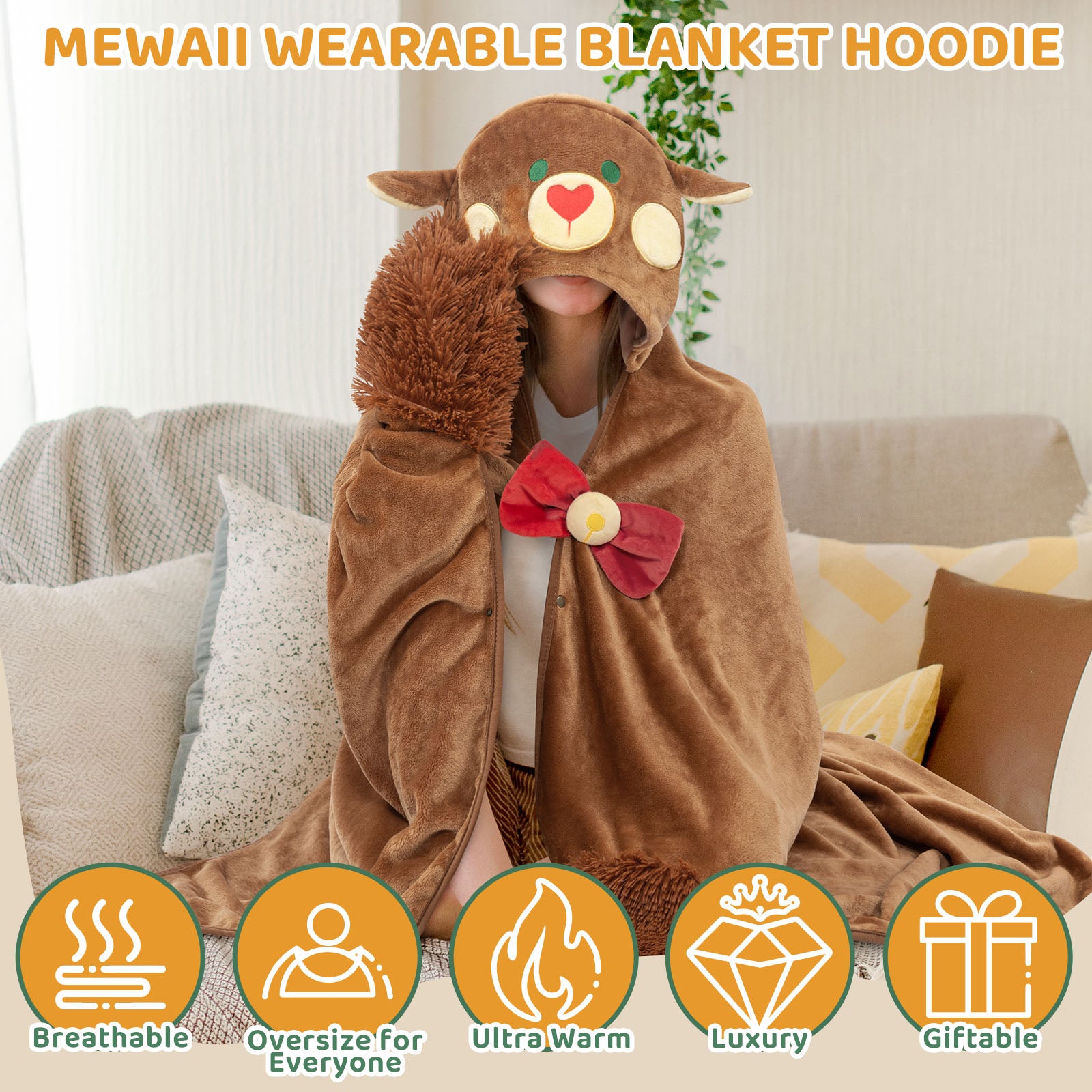 MeWaii Christmas Reindeer Wearable Blanket Hoodie Ultra Soft Oversized Cozy Blanket for Cozy Cuddles & Relaxing Moments