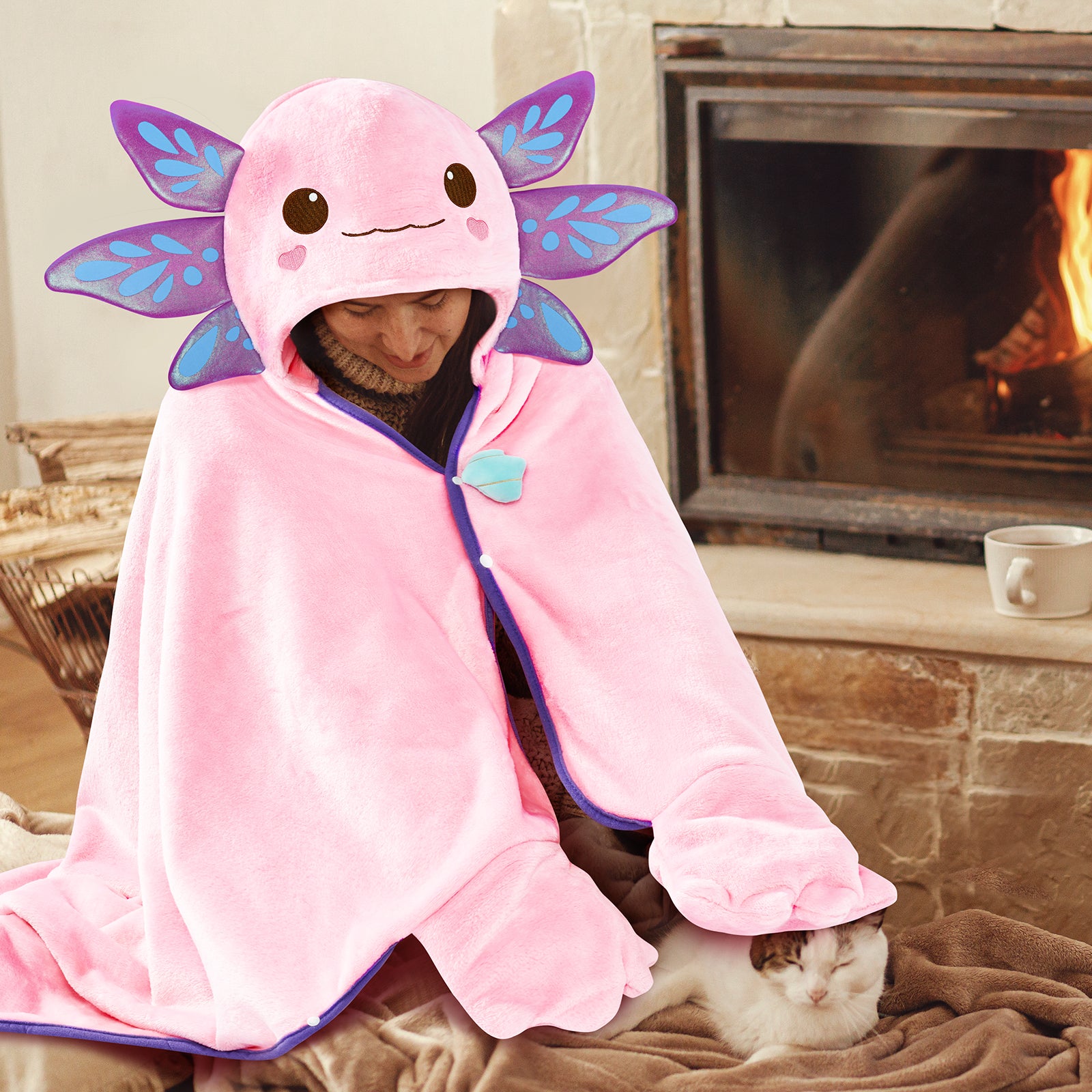 Mewaii Axolotl Wearable Blanket Hoodie Ultra Soft Oversized Cozy Blanket for Warm Hugs & Relaxing Moments
