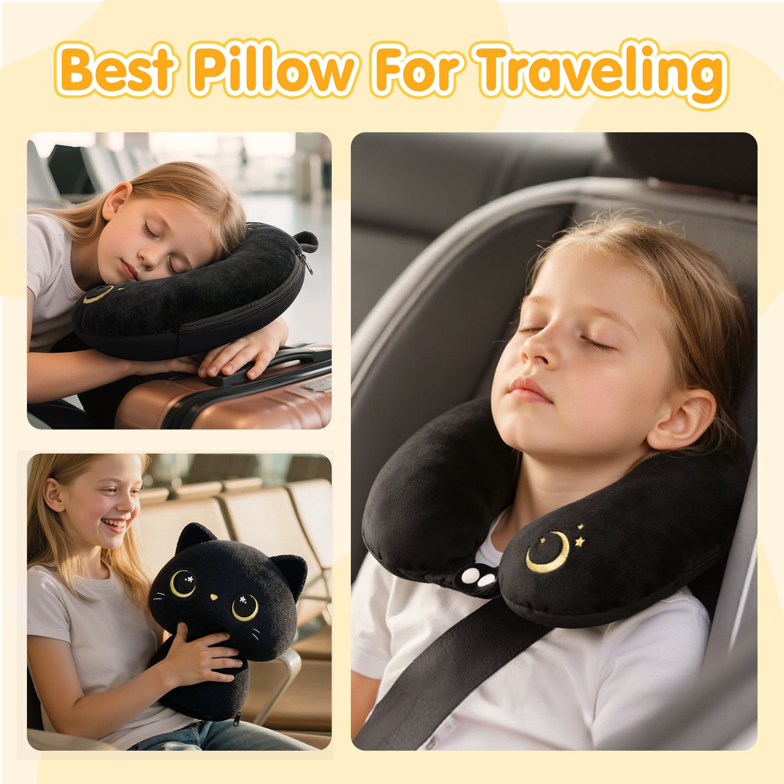 MeWaii® Flip Pillow Black Cat Reversible Throw Pillow Neck Pillow Kawaii Plush Pillow Squish Toy