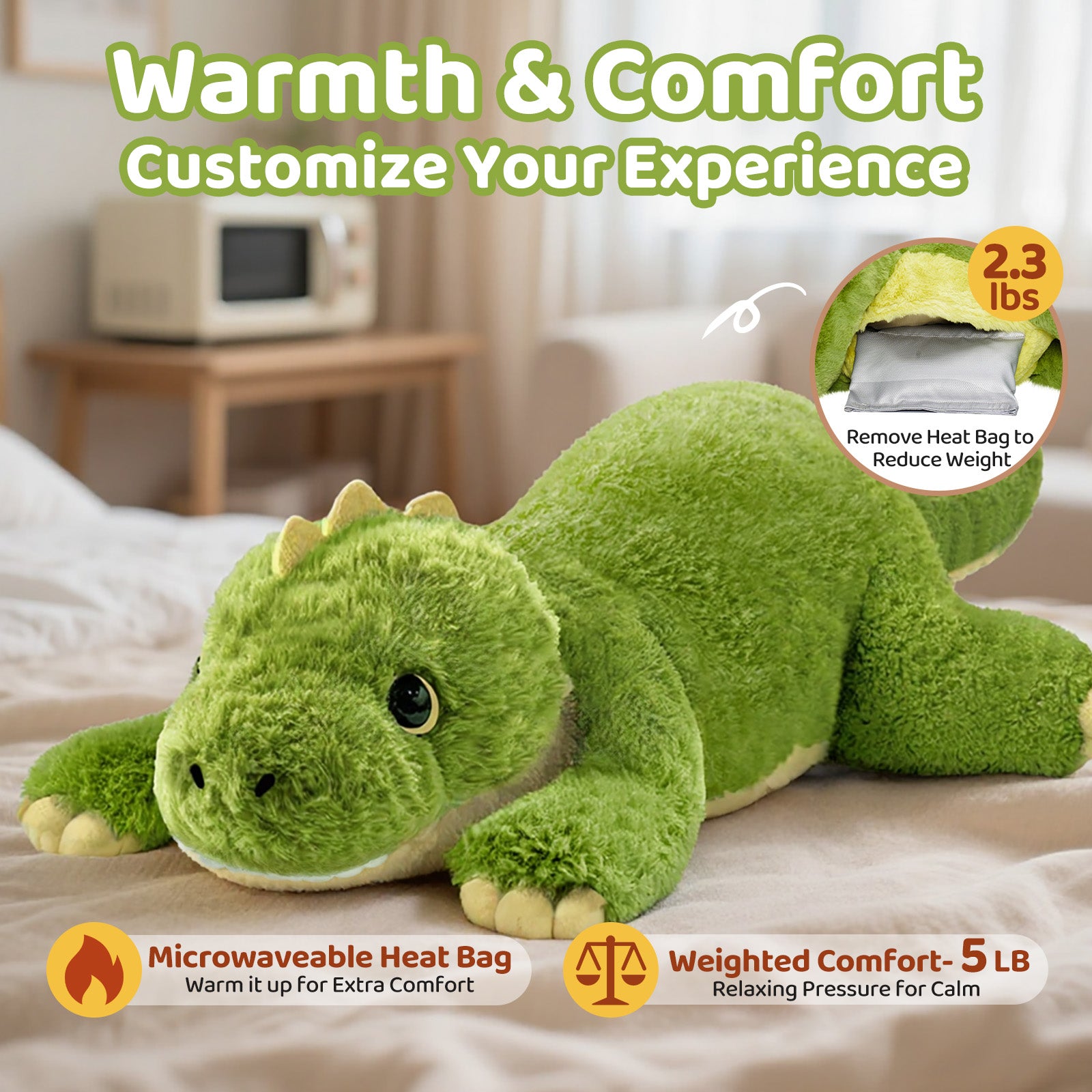 MeWaii® Dinosaur Weighted Stuffed Animal with Microwavable Heating Pad