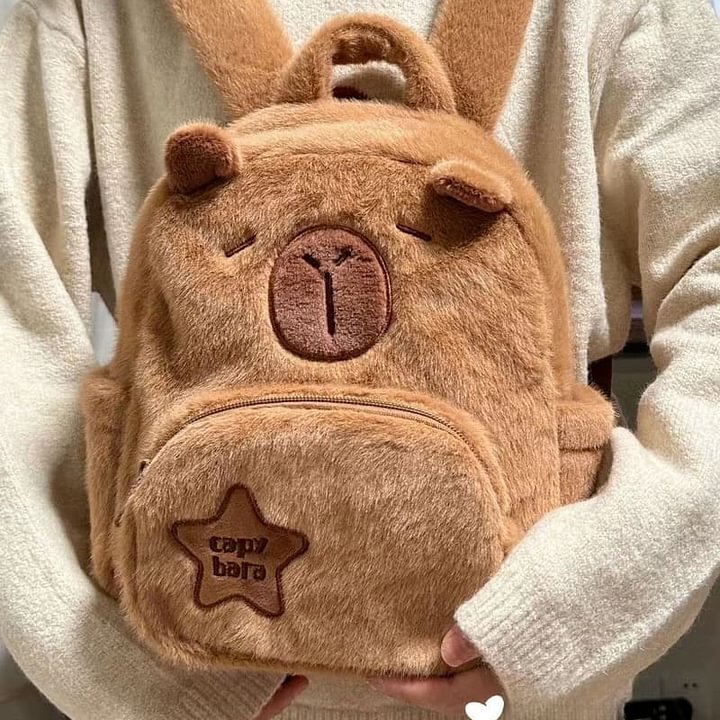 Capybara-Plüsch-Rucksack, Damen-Schultasche, große Kapazität, süßer Capybara-kleiner Rucksack