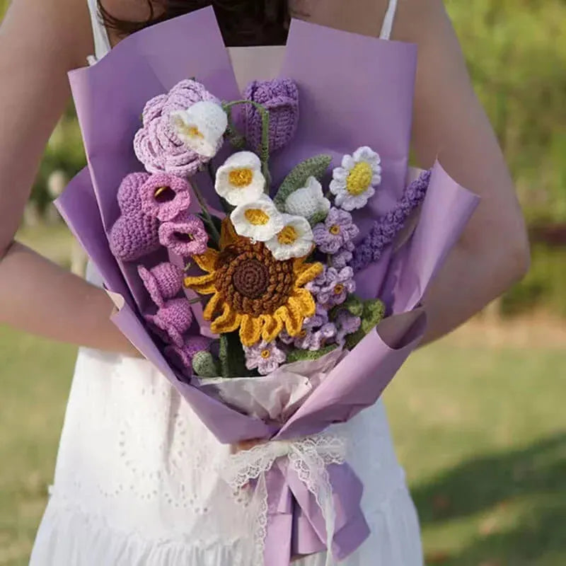 MeWaii® Handmade Crochet Sunflower and Rose Bouquet For Mother's Day Gift
