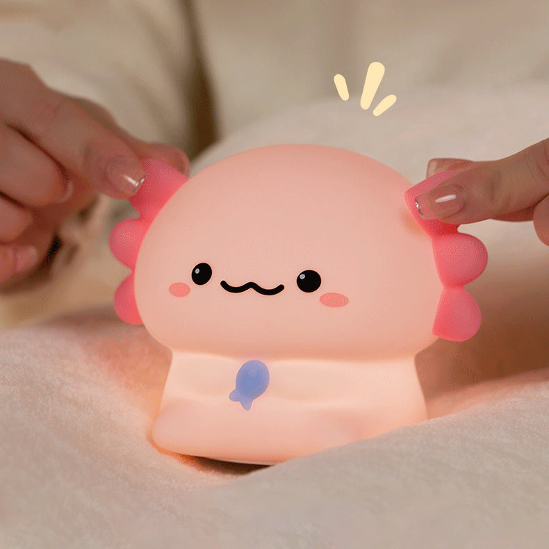 Veilleuse LED en silicone souple en forme de petit axolotl – Cadeau idéal pour les enfants et les filles