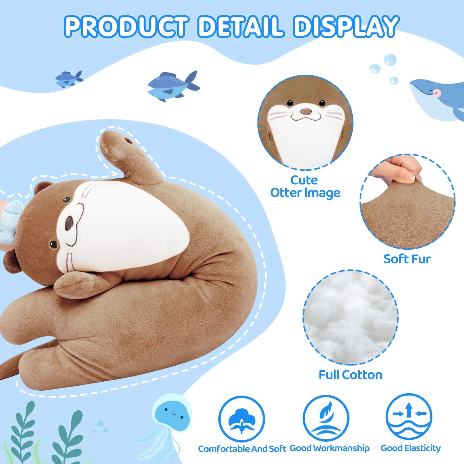 MeWaii® Loooong Family Original Design Fishy Otter Plush Long Stuffed Animal Kawaii Plush Pillow Squishy Toy