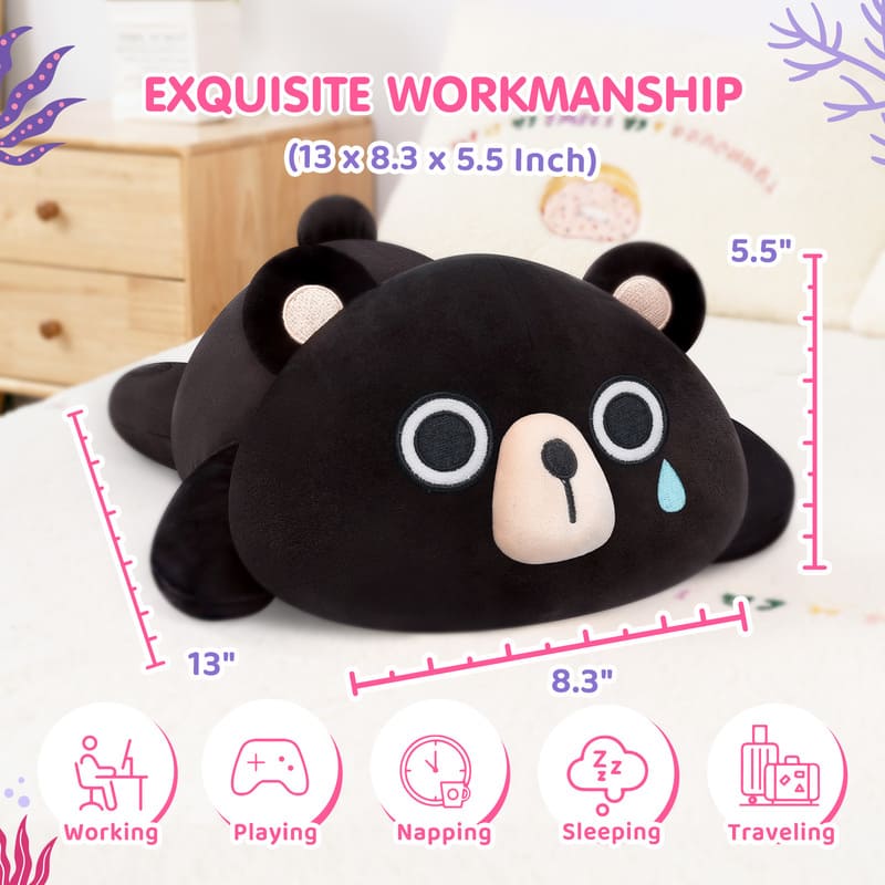 MeWaii® Cute Animal Black Bear Plush Pillow Kawaii Plushies Stuffed Toys Squishy Plushies Cuddle Body Pillow