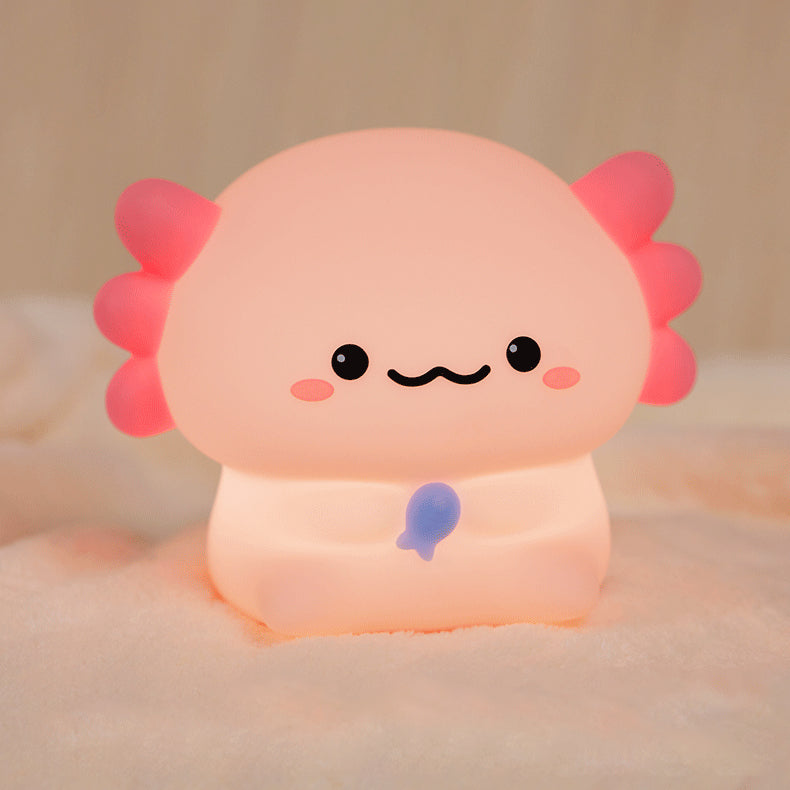 Veilleuse LED en silicone souple en forme de petit axolotl – Cadeau idéal pour les enfants et les filles