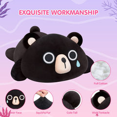 MeWaii® Cute Animal Black Bear Plush Pillow Kawaii Plushies Stuffed Toys Squishy Plushies Cuddle Body Pillow