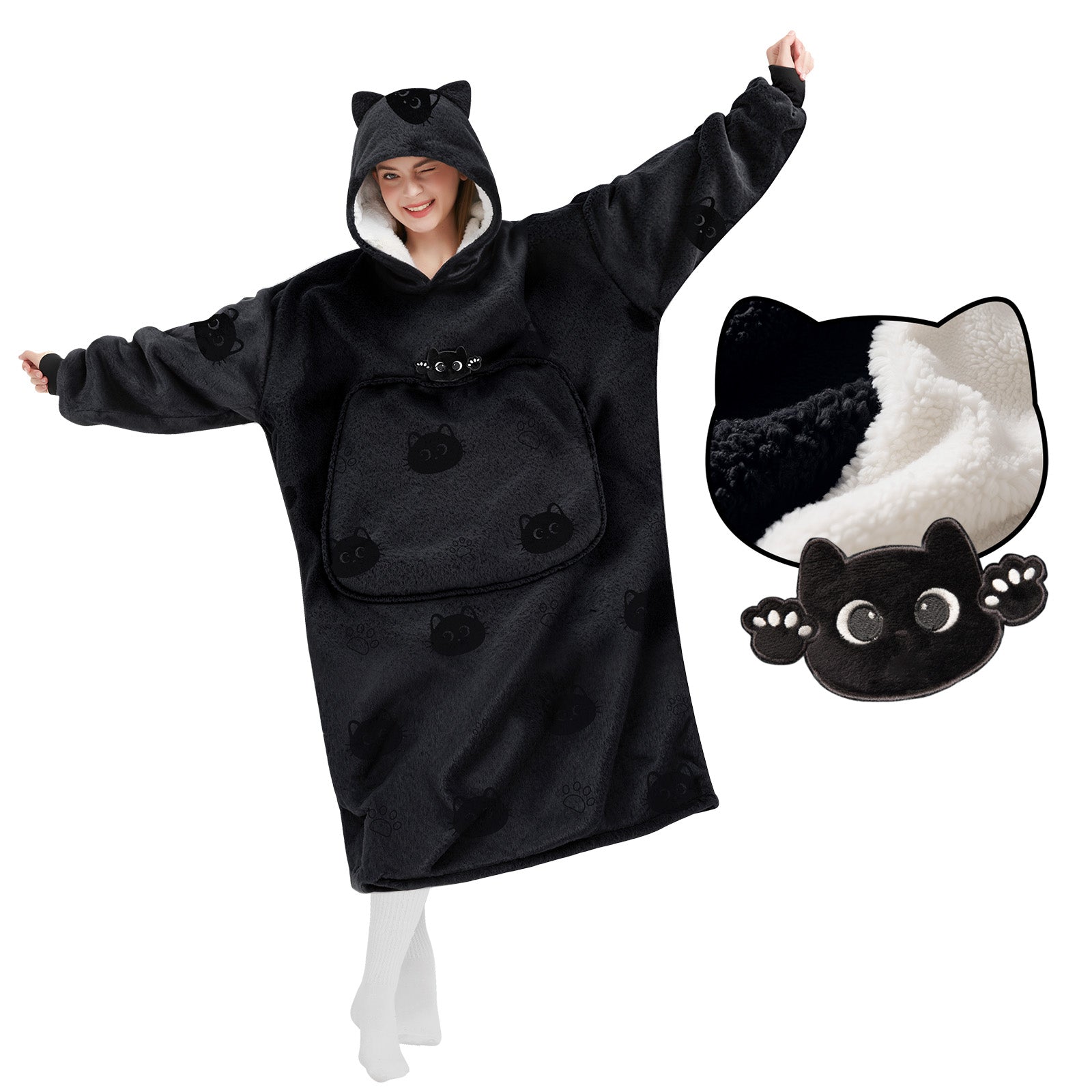 Mewaii® Wearable Blanket Hoodie Ultra Soft Cozy Flannel Hoodie Blanket with Pockets