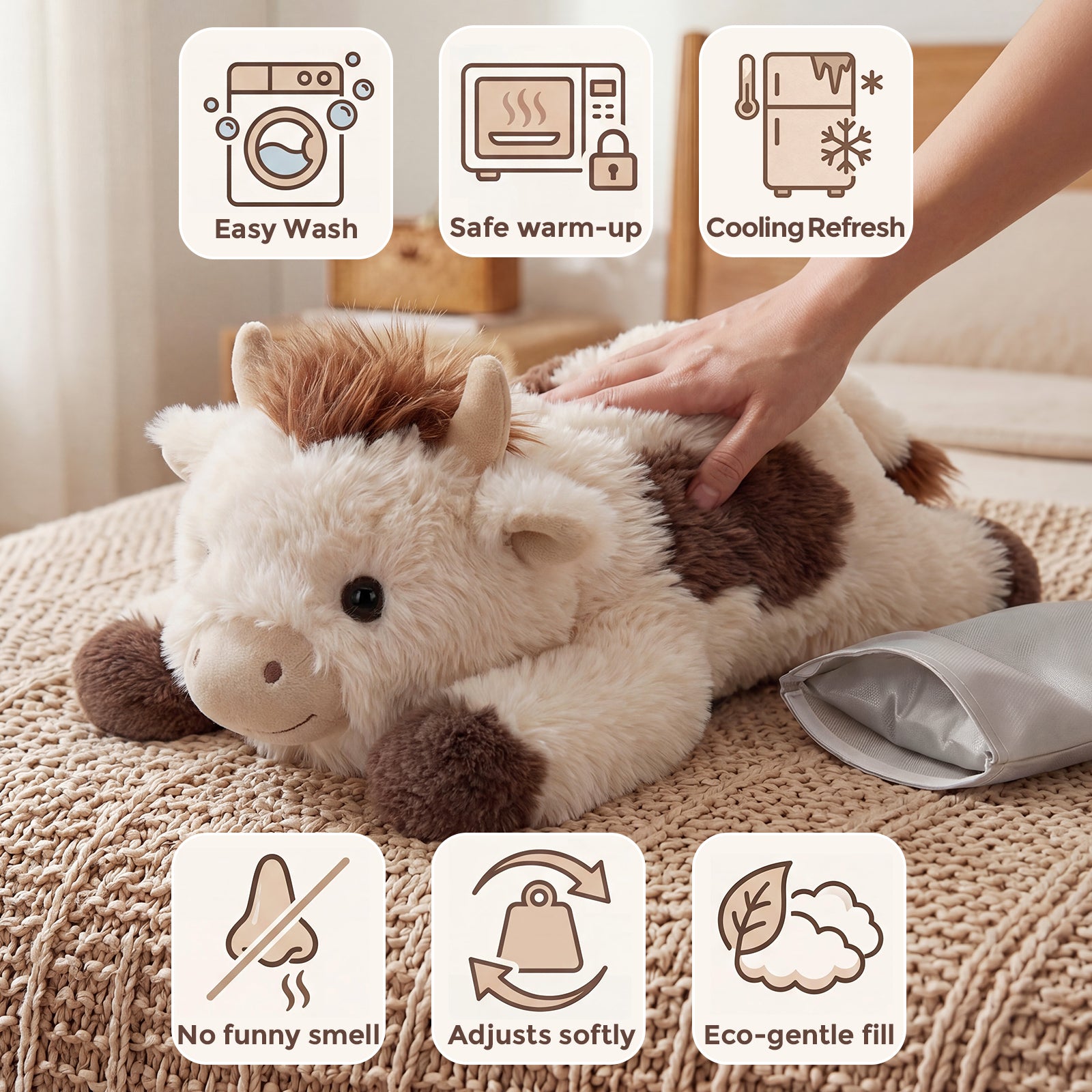MeWaii® Brown Cow Fuzzy Long Haired Weighted Stuffed Animal