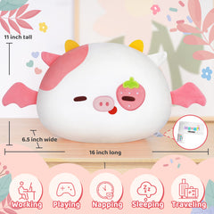 MeWaii®  Throw Pillow Cushion Family Strawberry Cow Stuffed Animal Kawaii Plush Body Squishy Pillow