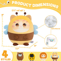 MeWaii® Stuffed Animal Kawaii Kitten with Bee Hoodie Plush Pillow Squishy Toy With Hoodie