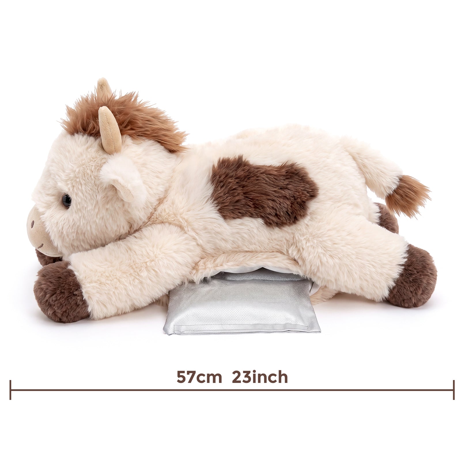 MeWaii® Brown Cow Fuzzy Long Haired Weighted Stuffed Animal