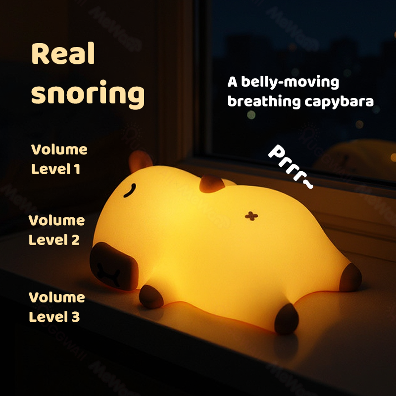 Sleeping Capybara Breathing Squishy Silicone Companion Sound LED Night Light Perfect Gift