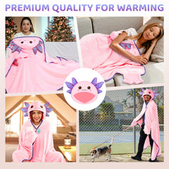 Mewaii Axolotl Wearable Blanket Hoodie Ultra Soft Oversized Cozy Blanket for Warm Hugs & Relaxing Moments