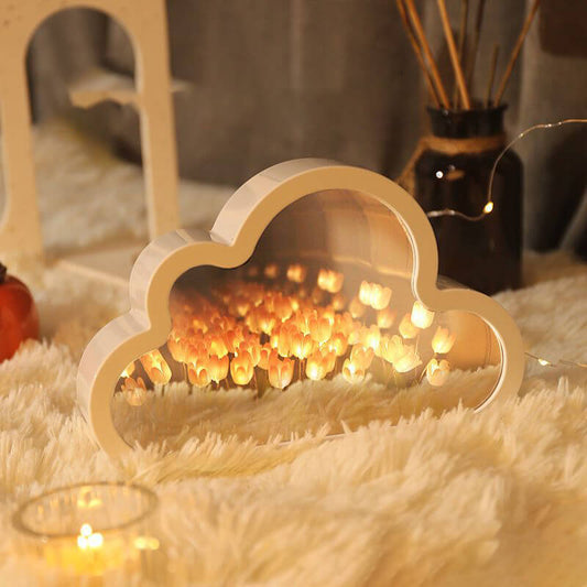 Handcrafted DIY Cloud Tulips Mirror LED Squishy Night Light For Gift USB plug Plug-In Tulips Lamp