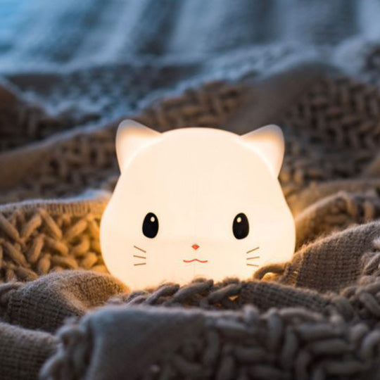Little Kitten Cat Night Light Big Head Cute Lamp Lying Soft Silicone Perfect Gift