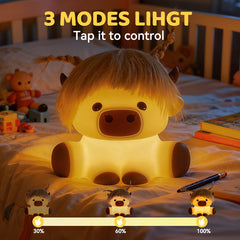 Highland Cow with Hair Silicone Squishy LED Night Light - Perfect Gift for Kids and Girls