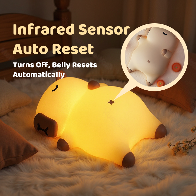 Sleeping Capybara Breathing Squishy Silicone Companion Sound LED Night Light Perfect Gift