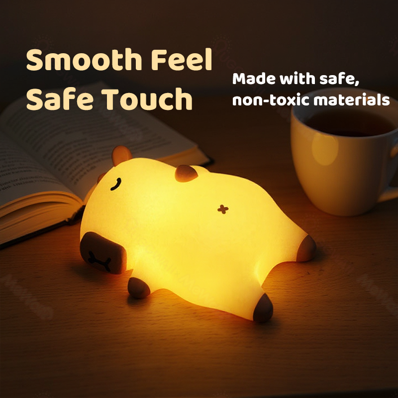 Sleeping Capybara Breathing Squishy Silicone Companion Sound LED Night Light Perfect Gift