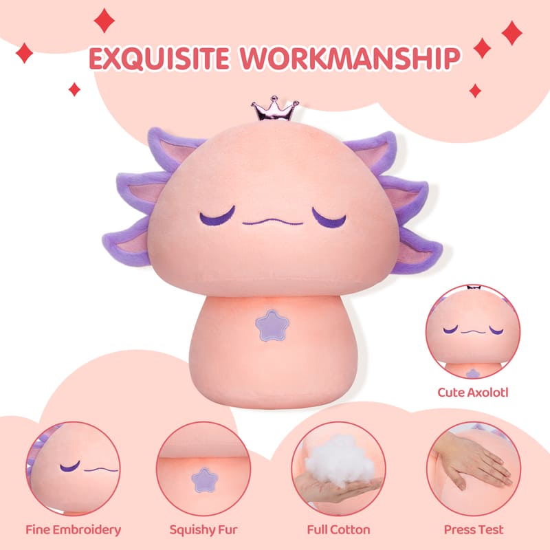 MeWaii® Mushroom Family Crown Axolotl Kawaii Plush Pillow Squish Toy