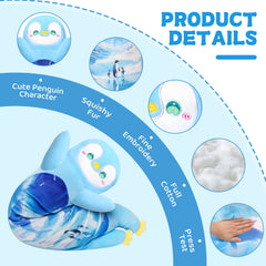 MeWaii® Loooong Family Original Design Glacier Blue Penguin Plush Long Stuffed Animal Kawaii Plush Pillow Squishy Toy