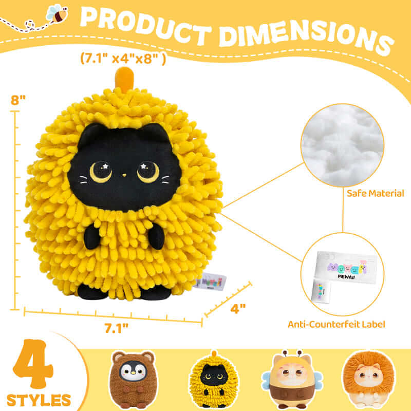 MeWaii® Stuffed Animal Kawaii Black Kitten with Durian Hoodie Plush Pillow Squishy Toy With Hoodie