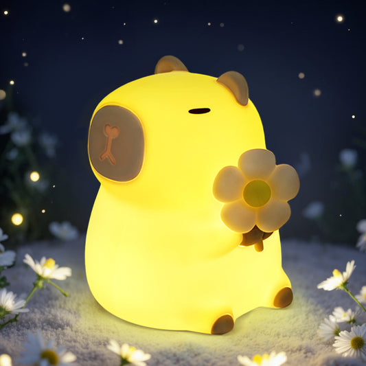 Veilleuse en silicone souple en forme de fleur de Capybara – Cadeau idéal pour les enfants et les filles