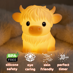 Highland Cow Squishy LED-Nachtlicht aus Silikon – perfektes Geschenk für Kinder und Mädchen