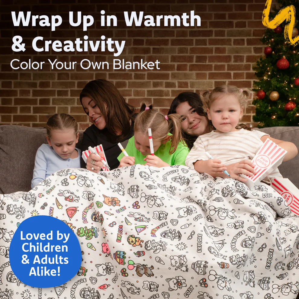 MeWaii® Color-in Blanket – Stress-Relief DIY Blanket with Included Coloring Pens