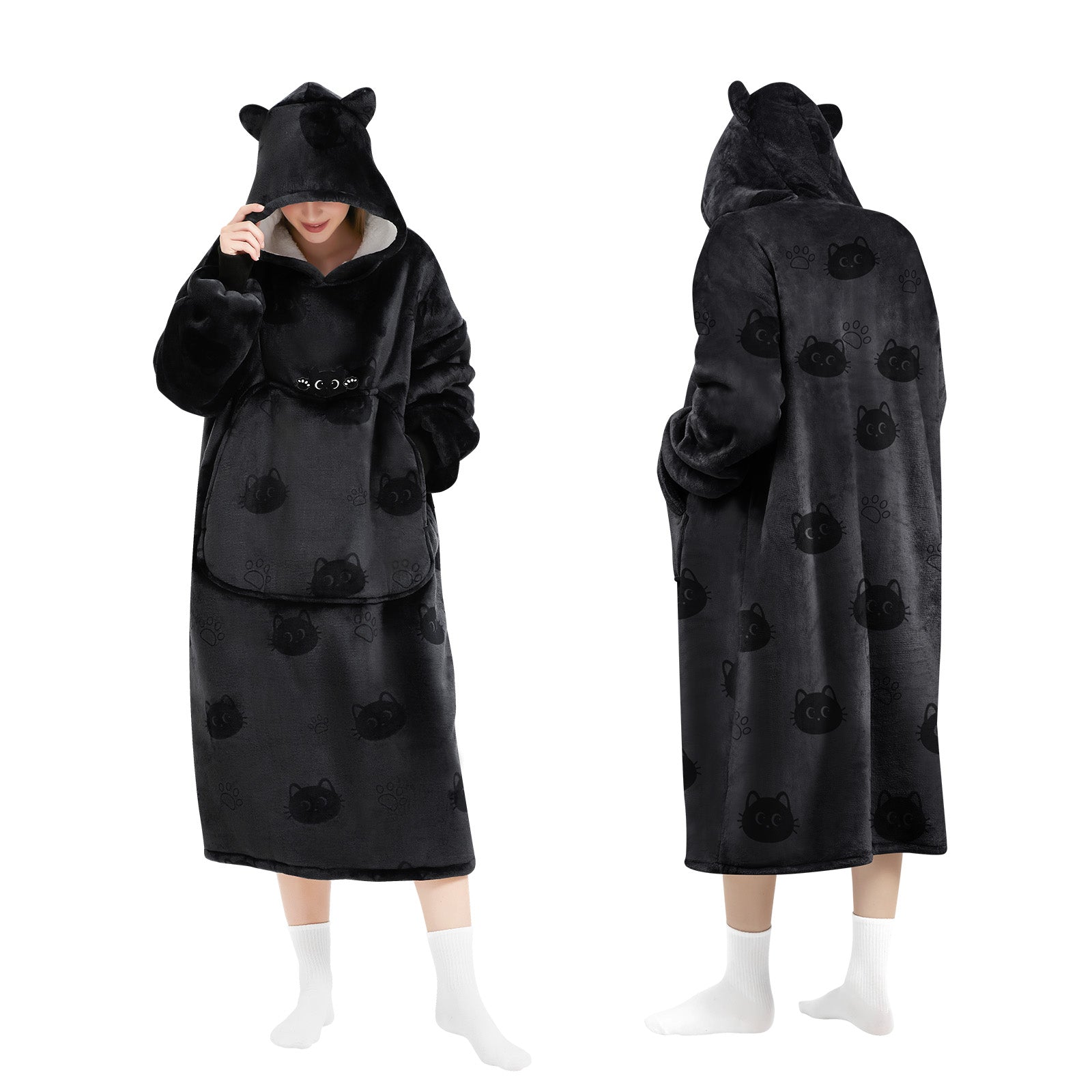 Mewaii® Wearable Blanket Hoodie Ultra Soft Cozy Flannel Hoodie Blanket with Pockets