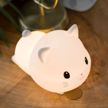 Little Kitten Cat Night Light Big Head Cute Lamp Lying Soft Silicone Perfect Gift