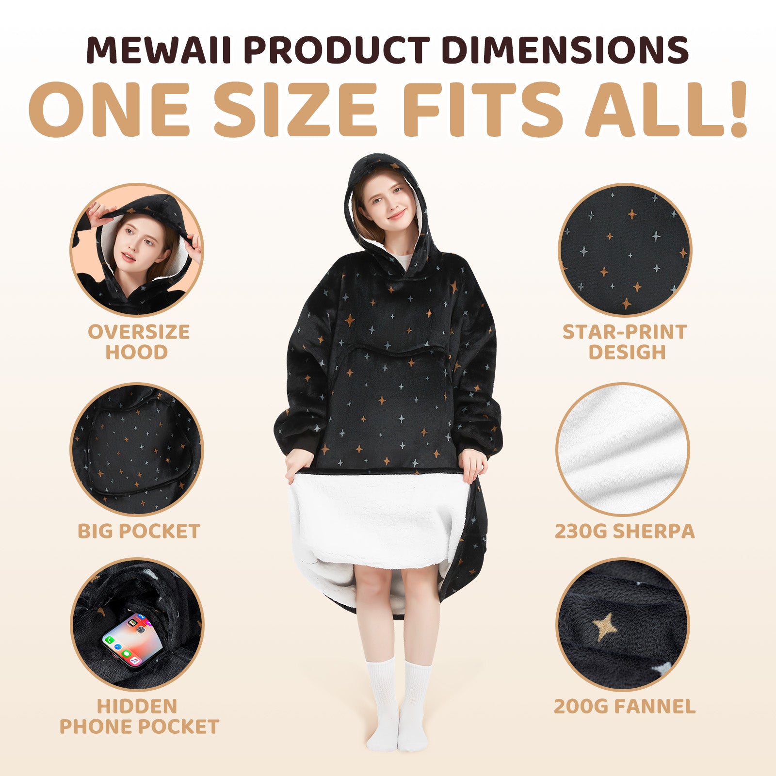 Mewaii® Starry Sky Wearable Blanket Hoodie Ultra Soft Cozy Flannel Hoodie Blanket with Pockets
