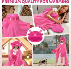 Ultimate Softness Highland Cow Wearable Blanket Hoodie –Expertly Designed for American Body,Full Coverage with Easy Movement, Oversized Cozy Flannel Blanket, Hot Pink Highland Cow Gift for Women