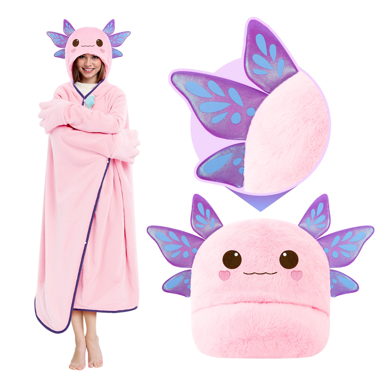 Mewaii Axolotl Wearable Blanket Hoodie Ultra Soft Oversized Cozy Blanket for Warm Hugs & Relaxing Moments